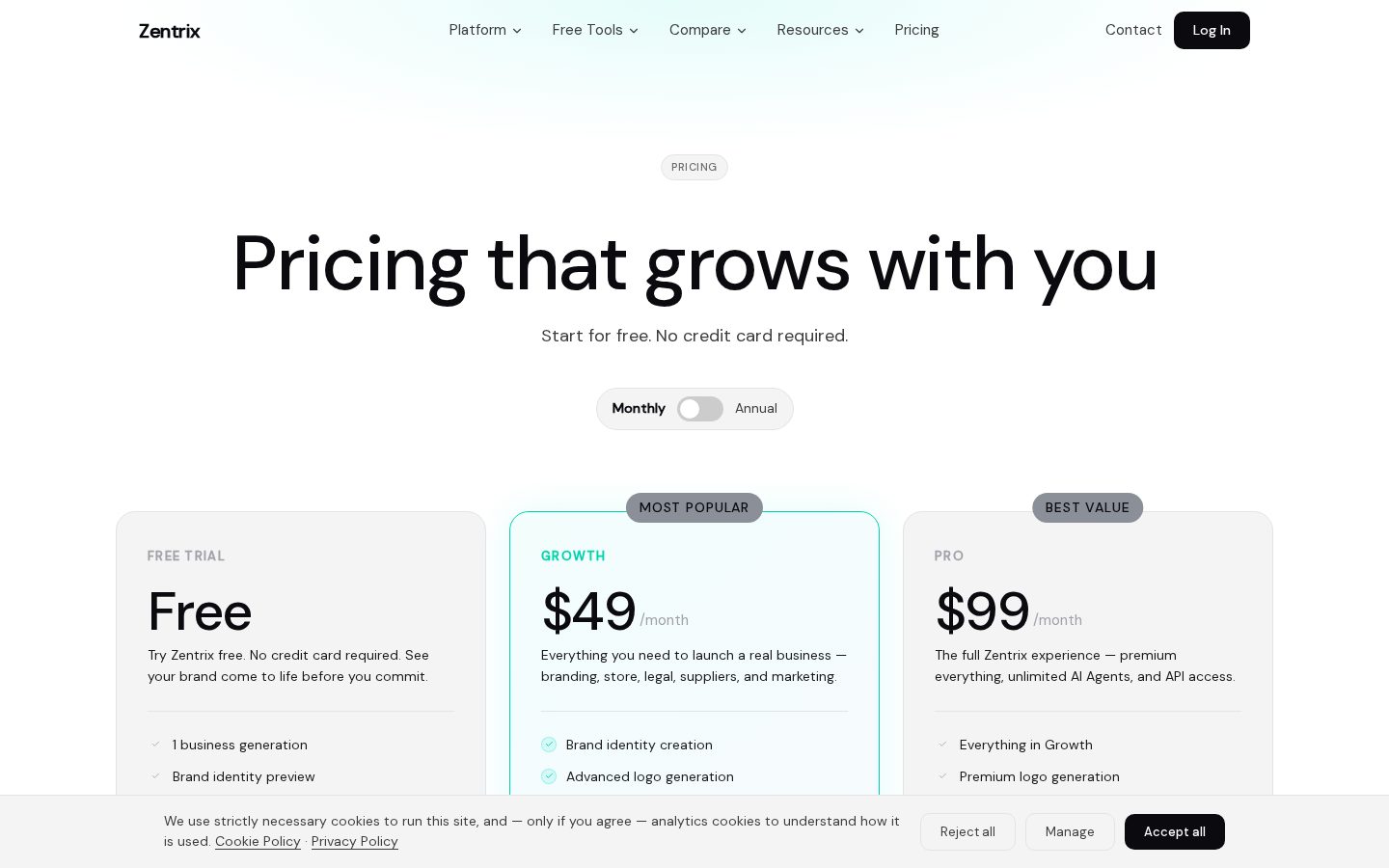 Zentrix Pricing