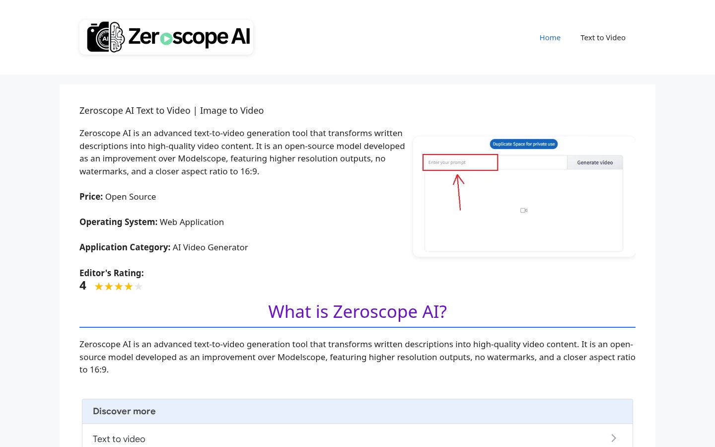 Zeroscope AI Homepage