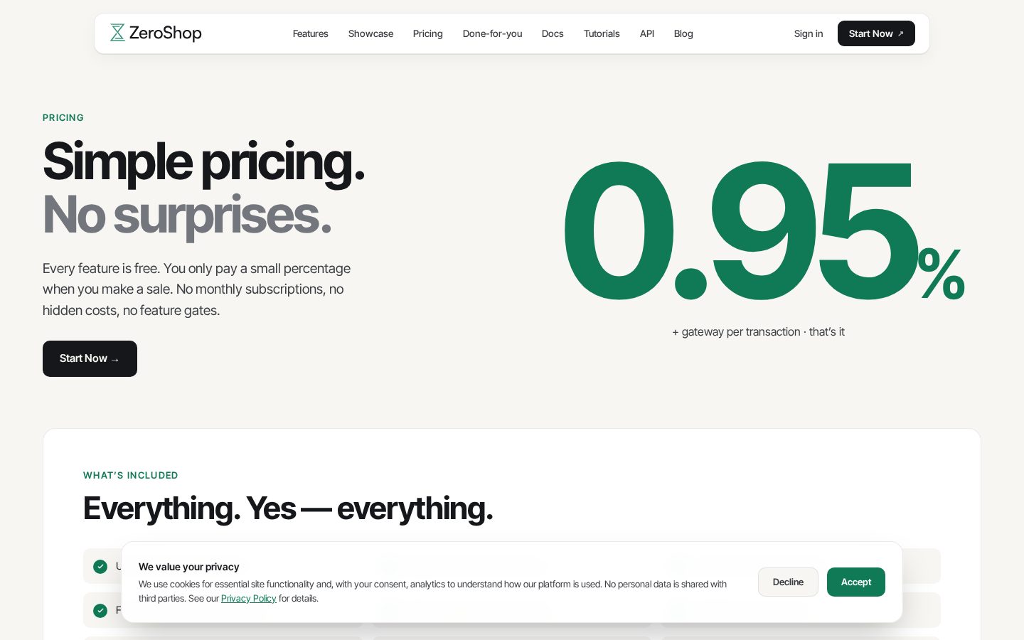 ZeroShop Pricing