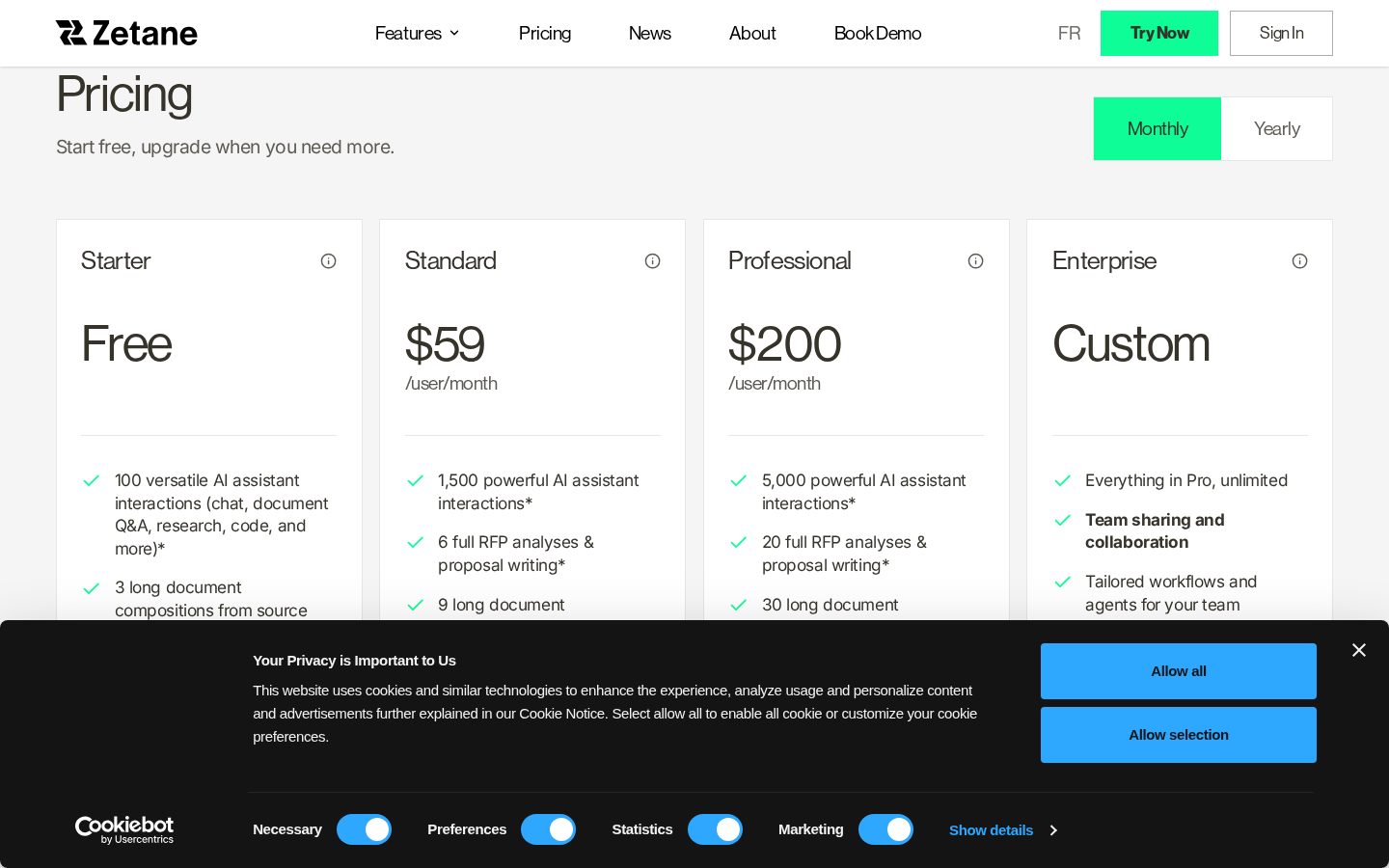 Zetane Pricing
