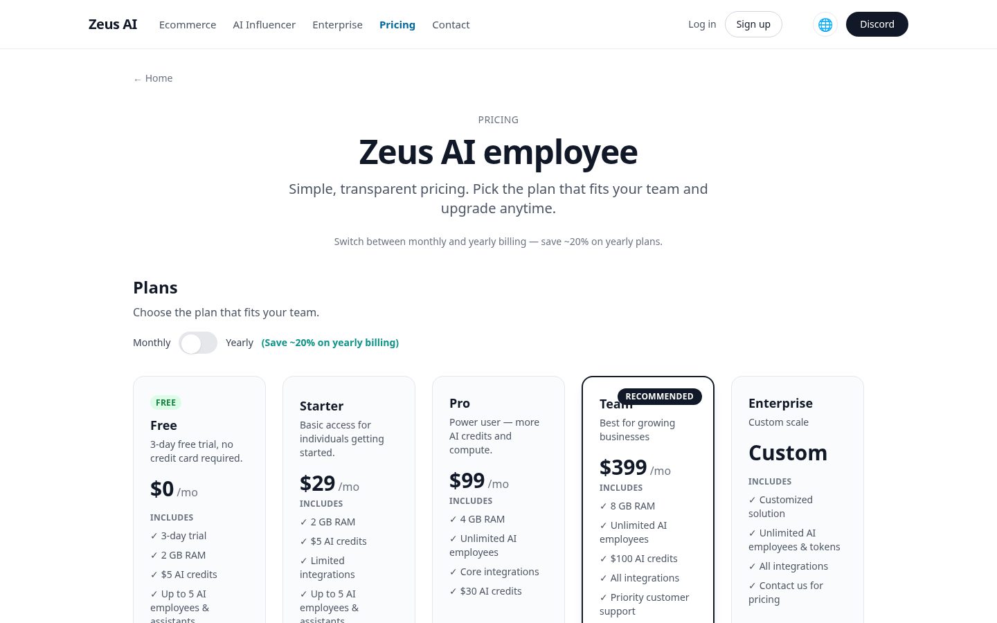 Zeus Pricing