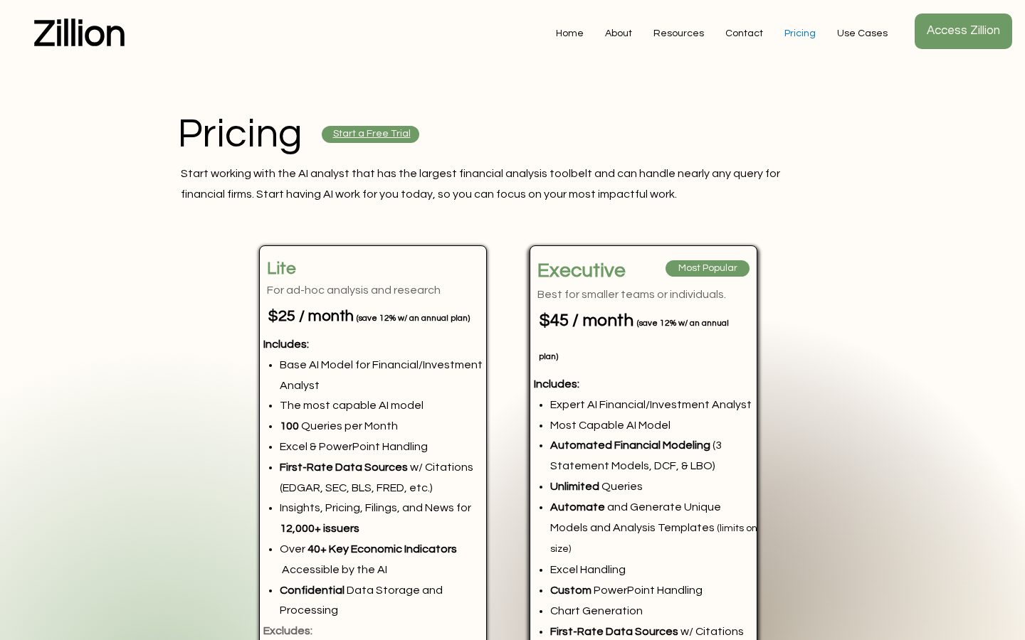 Zillion Pricing