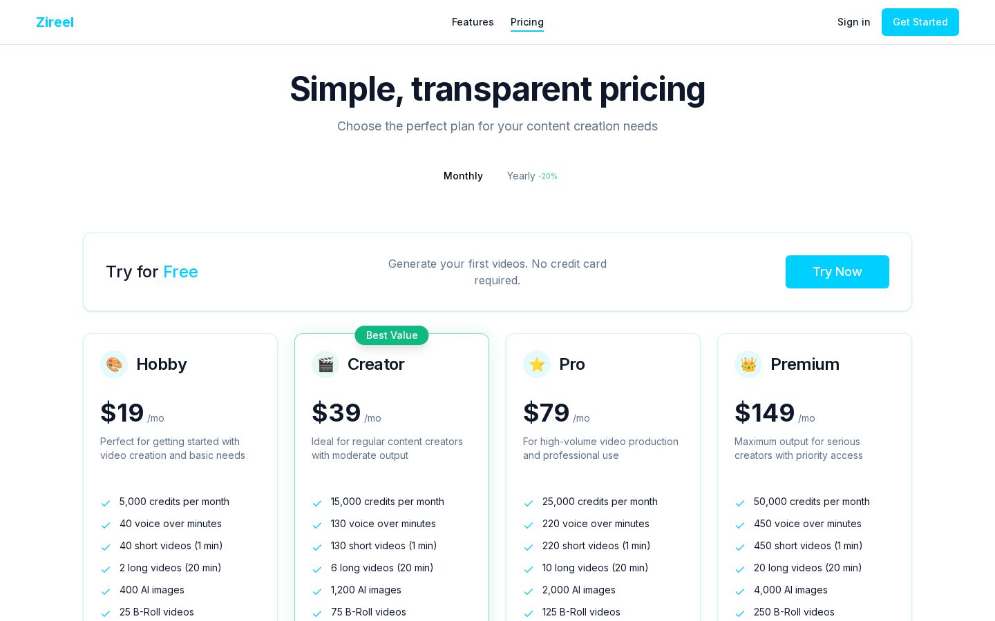 Zireel Pricing