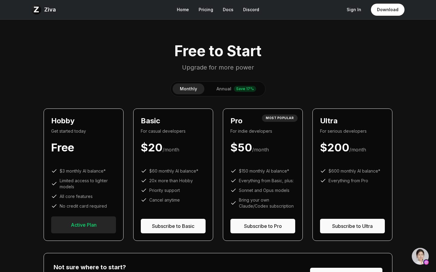 Ziva.sh Pricing