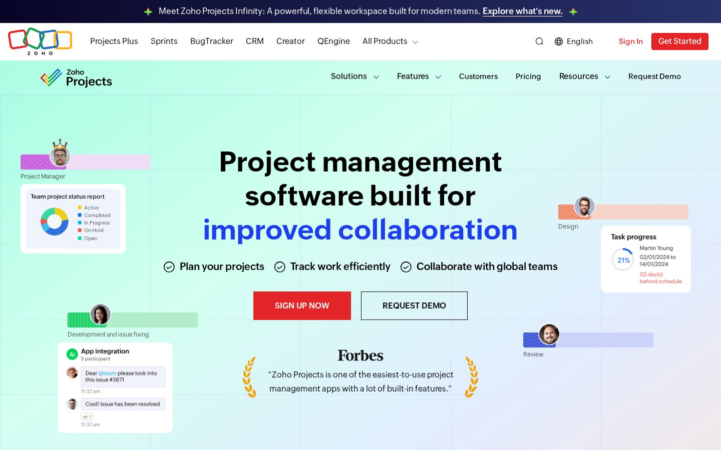 Zoho Projects Infinity.ai Homepage