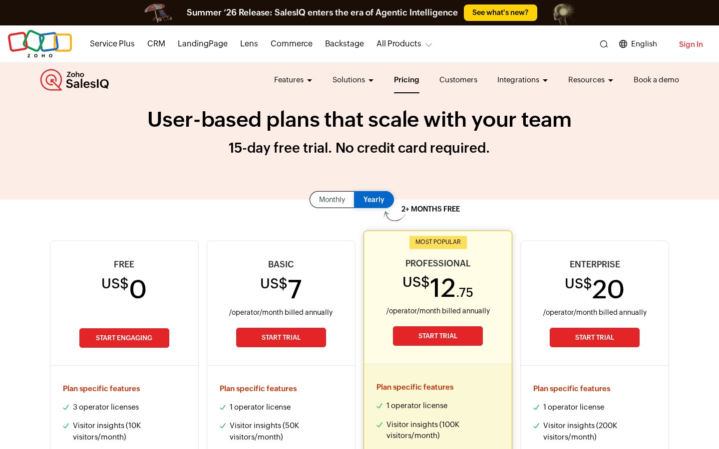 Zoho SalesIQ Nova '25 Pricing