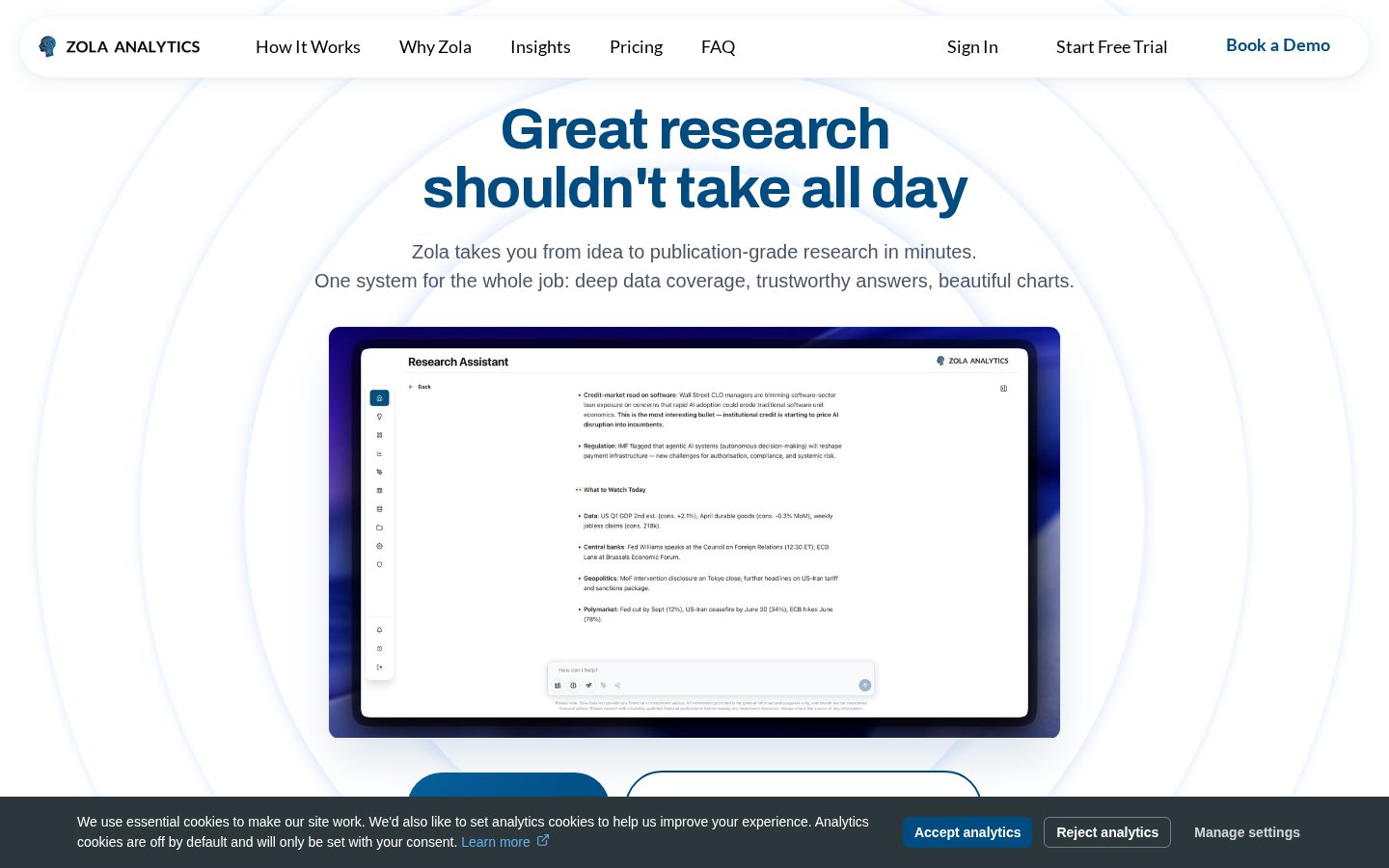 Zola Analytics Homepage