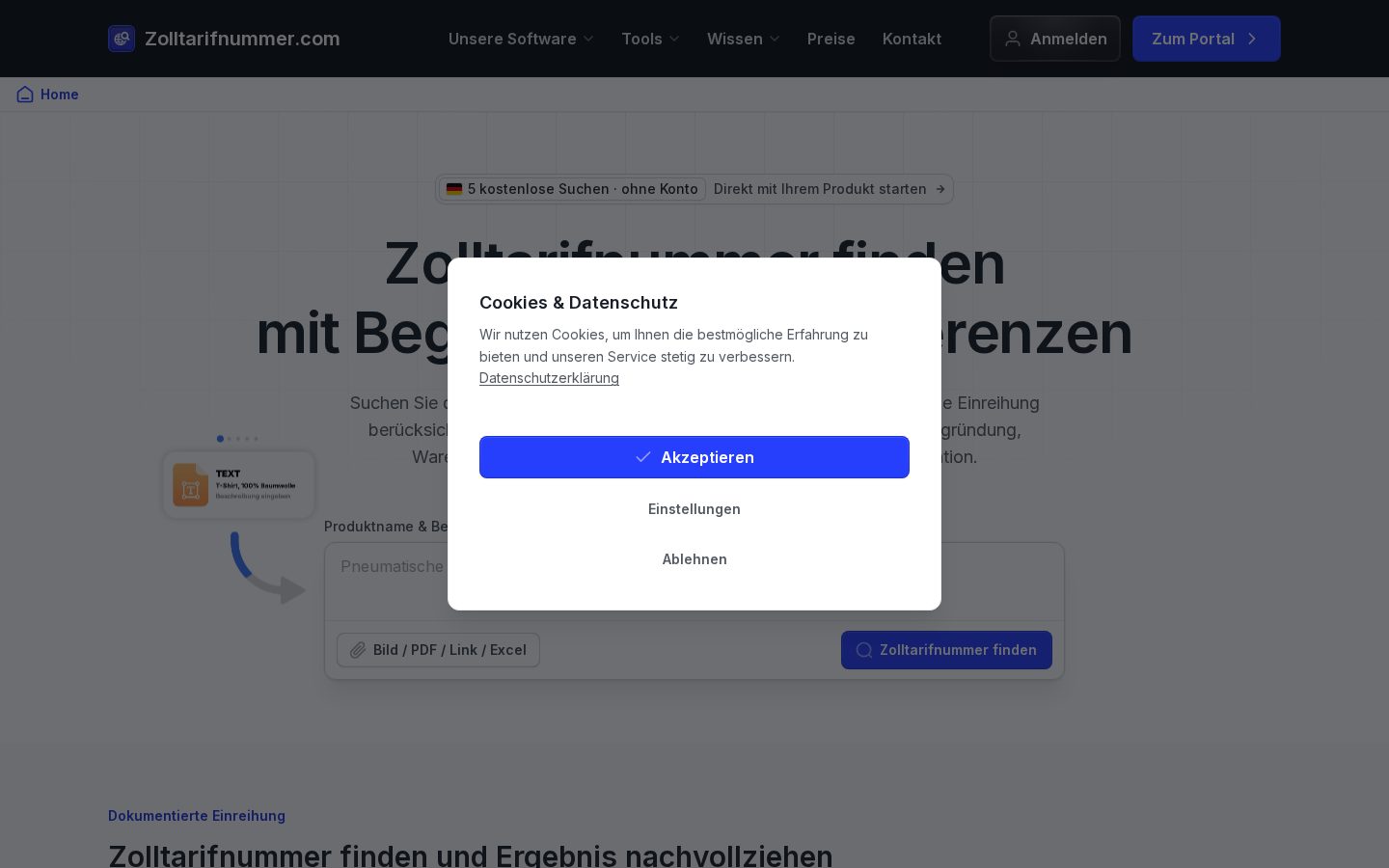 Zolltarifnummer.com Homepage