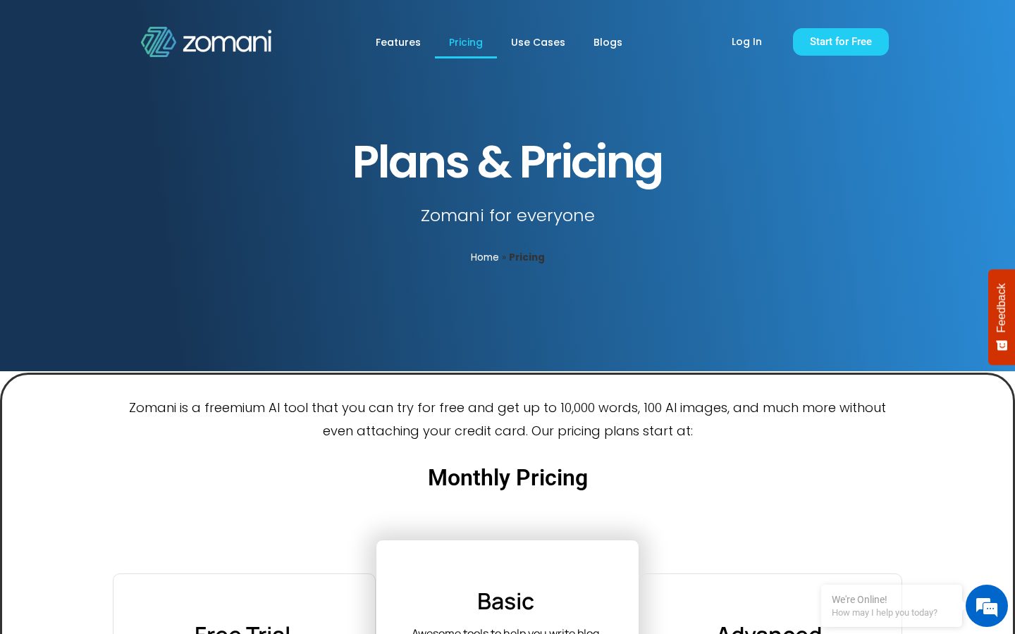 Zomani Pricing