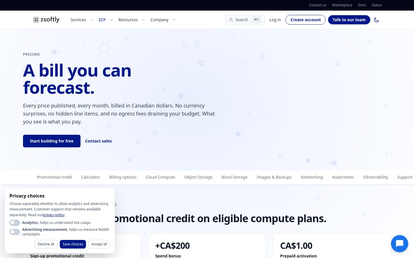 ZSoftly Cloud Platform Pricing
