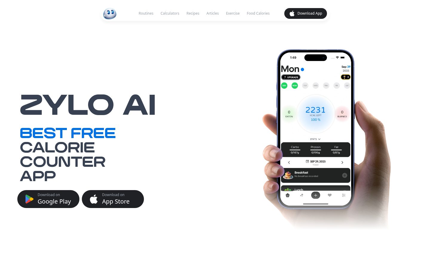 Zylo AI calorie Tracker Homepage